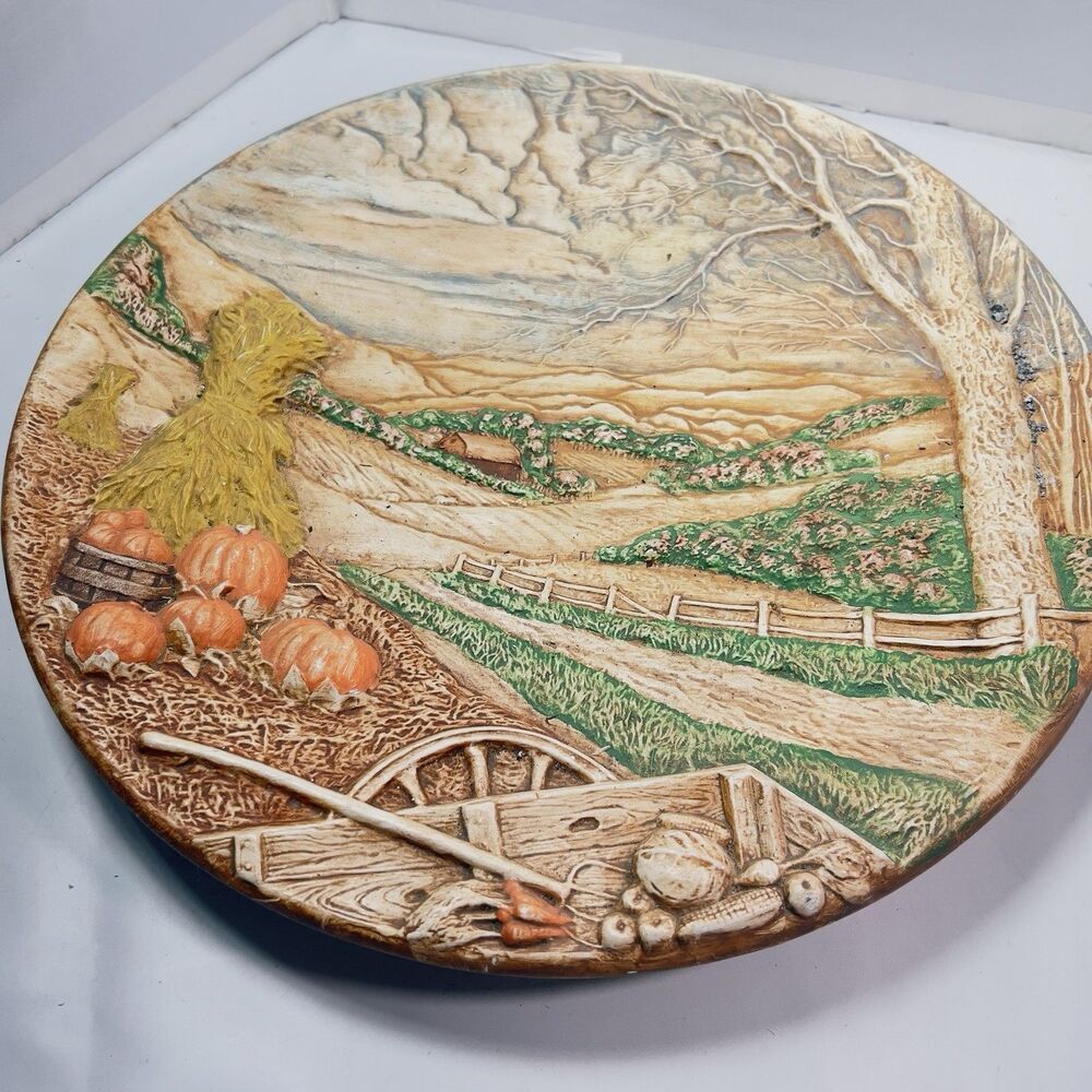 Vintage Byron Molds 1973 3D Ceramic Wall Plate Summer Scene 13"